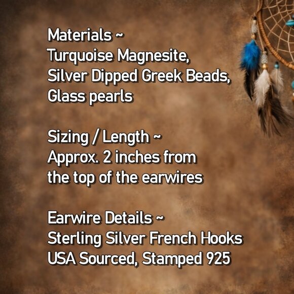 Turquoise Sterling Silver Earrings Southwestern Boho Dangle - Picture 2 of 8